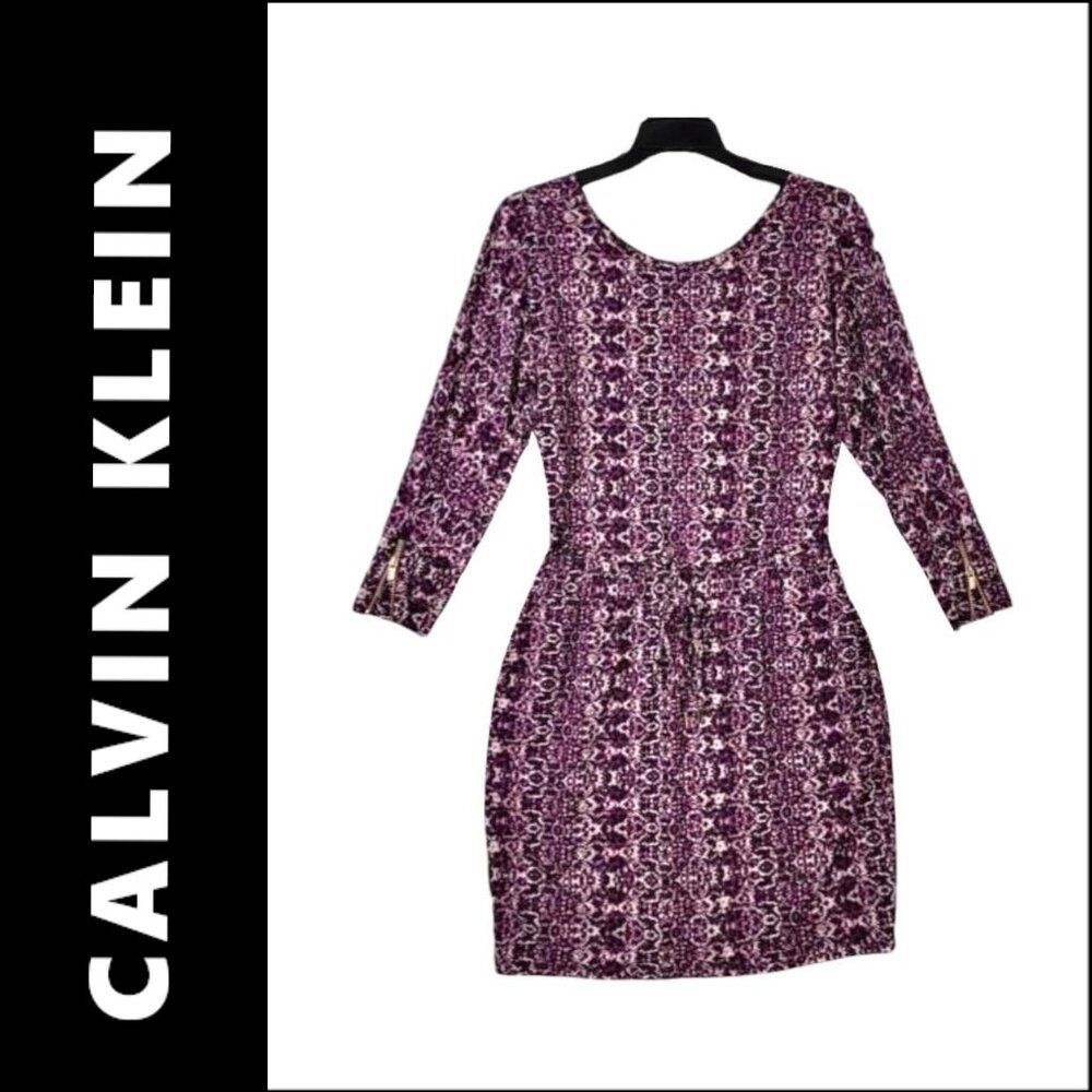 Calvin Klein Women Size 14 Multicolored  Casual Formal Sheath Long Sleeves Dress